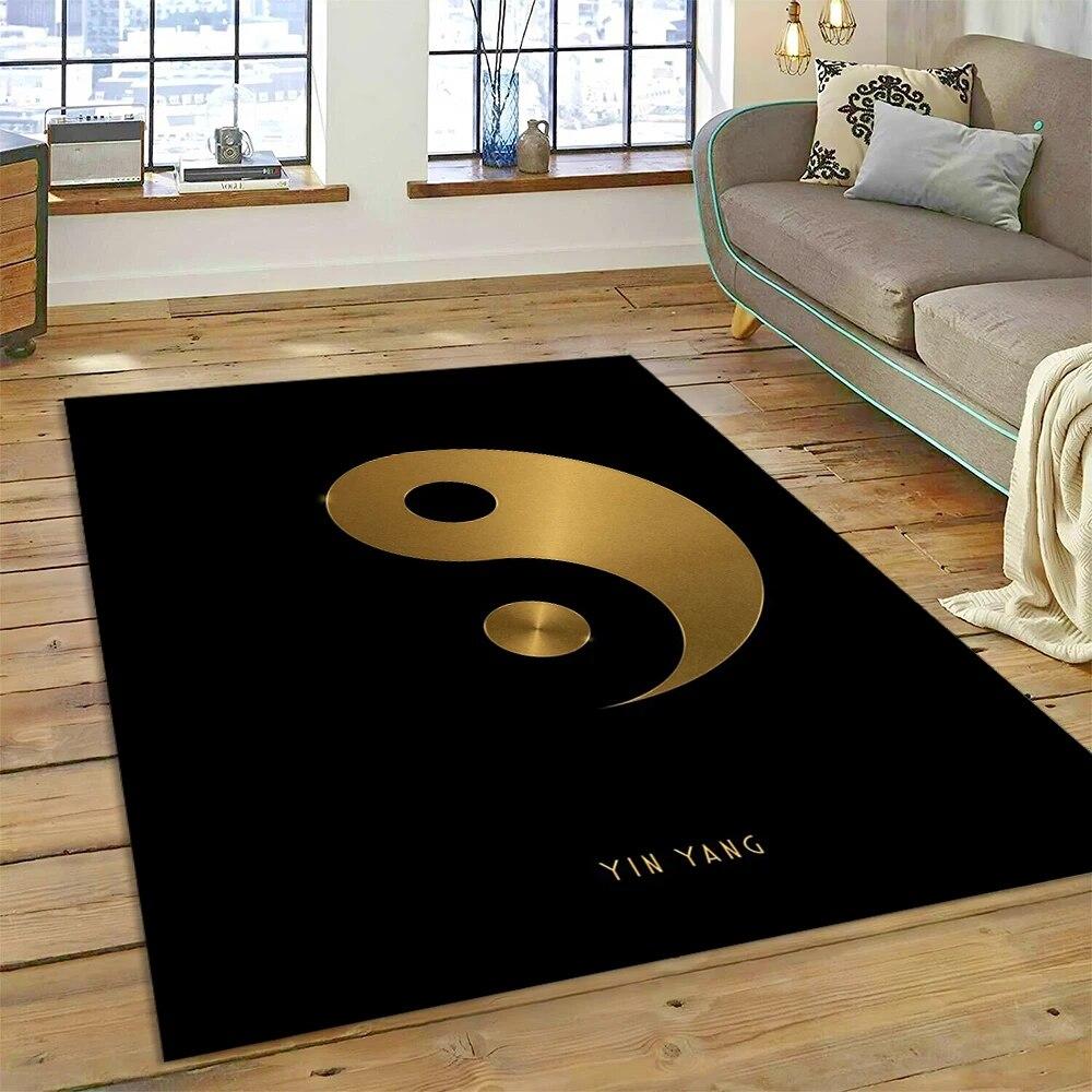 Yin og Yang 3D Naturaliser Kinesisk Tai Chi Teppe for Hjem Stue Soverom Sofa Dørmatte Dekor, Lekeområde for Barn Sklisikker Matte