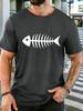 Unisex Rundhals-T-Shirt Minimalistisch Weiß Fischgräten-Skelett-Print Kurzarm-Oberteil Sommer Straße Outdoor Basic Weich Locker Lässig Tägliche Kleidung