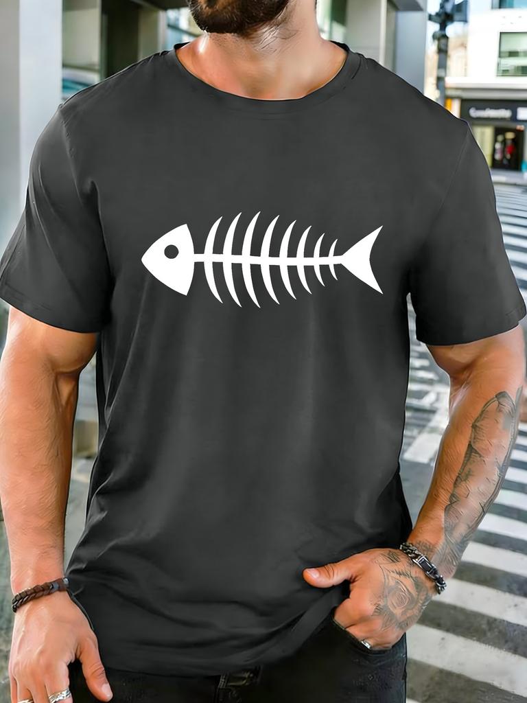 Unisex Rundhals-T-Shirt Minimalistisch Weiß Fischgräten-Skelett-Print Kurzarm-Oberteil Sommer Straße Outdoor Basic Weich Locker Lässig Tägliche Kleidung