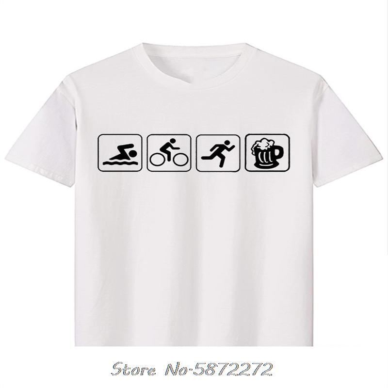 Triathlon Swim Bike Run And Beer Funny TShirts Cotton T Shirt Unisex Tshirt Oversized Tees Fitness Tops Men Clothing Streetwear