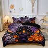 Set di 3 Pezzi Biancheria da Letto Gotica di Halloween Copripiumino, Stampa Viola Spettrale Castello Infestato Zucca Teschio Ragnatela Pipistrello