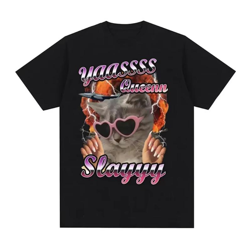 Mens fashion cute short sleeved Tshirt casual Tshirt fashion Harajuku Tshirt Antonio RecioAs Queen Slay Fun cat enthusiast S
