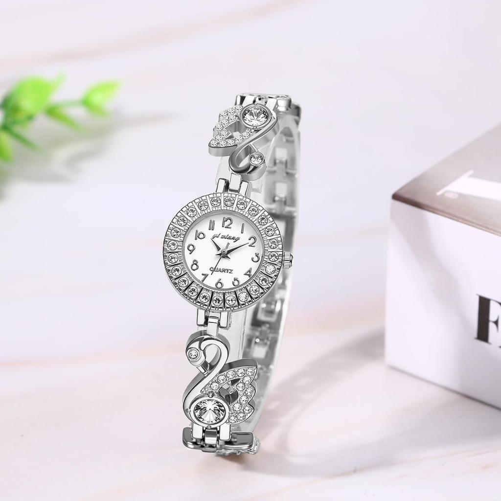 Women's Stainless Steel Bracelet Watch with Rhinestones: Swan Analog Quartz Movement, Fashionable, Everyday Accessory, Gift for Anniversaries and