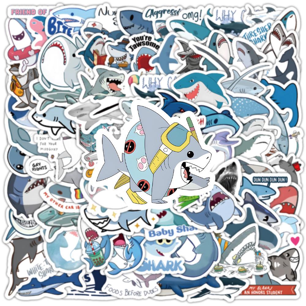 100 Cartoon Shark Stickers Graffiti Children's Pencil Case Scooter Guitar Meal Card Waterproof Stickers