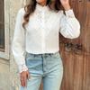 Womens Lace Splice Long Sleeve Shirt 2026 Stand Collar Loose Blouse Office Work