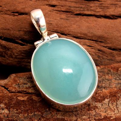 Aqua chalcedon brangakmenio rankų darbo pakabukas 100% 925 sterlingų sidabro papuošalai