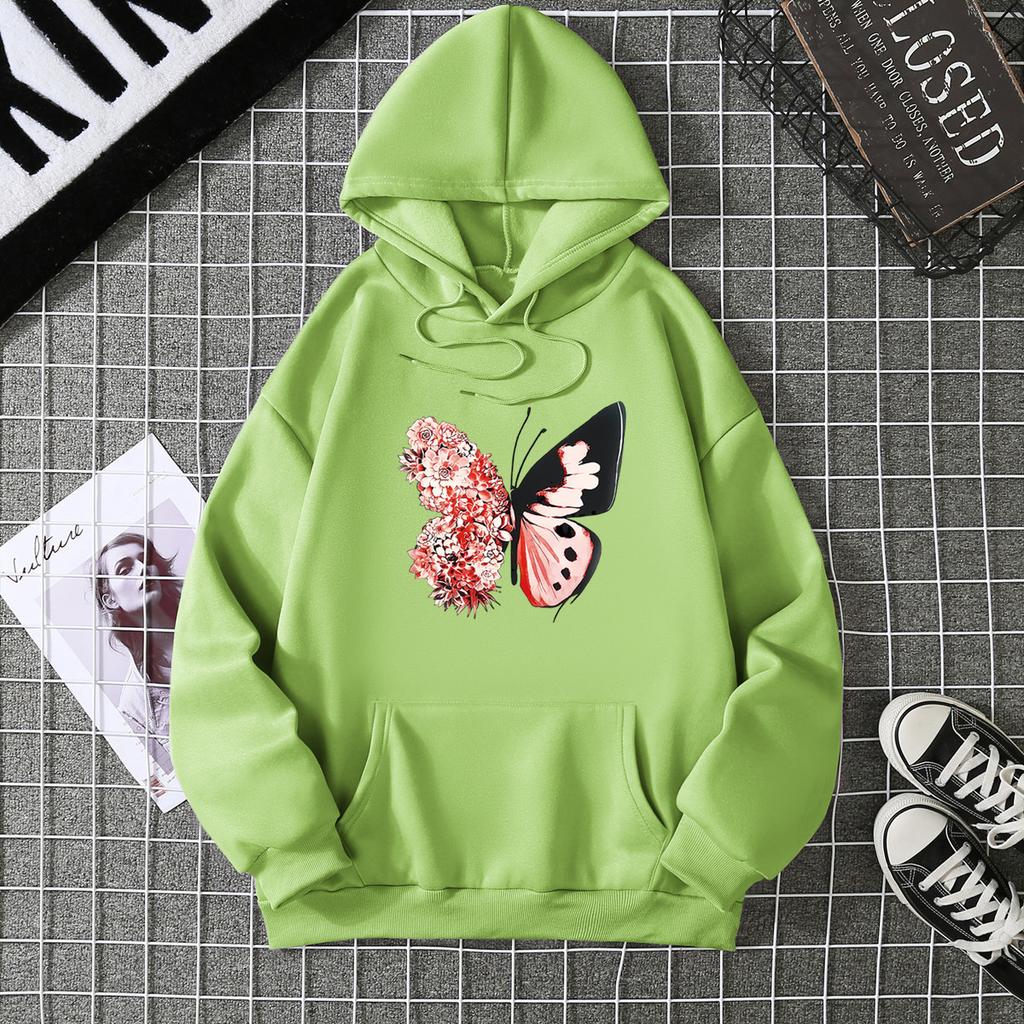 New European and American Trendy Peripheral Butterfly Printing Hooded Fleece Sweater Men's and Women's Sports