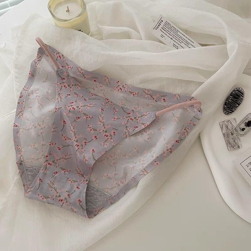 Lady Summer New Style Sexy Leopard Grain Flower Hollow Out Open Fork Ice Silk Without Trace Briefs