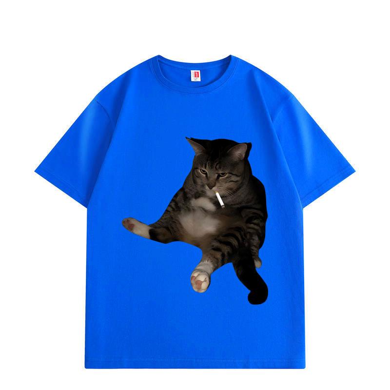 Funny Smoking Cat Meme Graphic T Shirts Fashion Vintage Short Sleeve T-shirts Men Women Casual Loose Cotton T-shirt