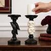 Vintage Gothic Table Centerpiece Halloween Candlestick Holder Decoration, Raven Skull Candle Holder, Spooky Decor for Home Taper Stand Tabletop