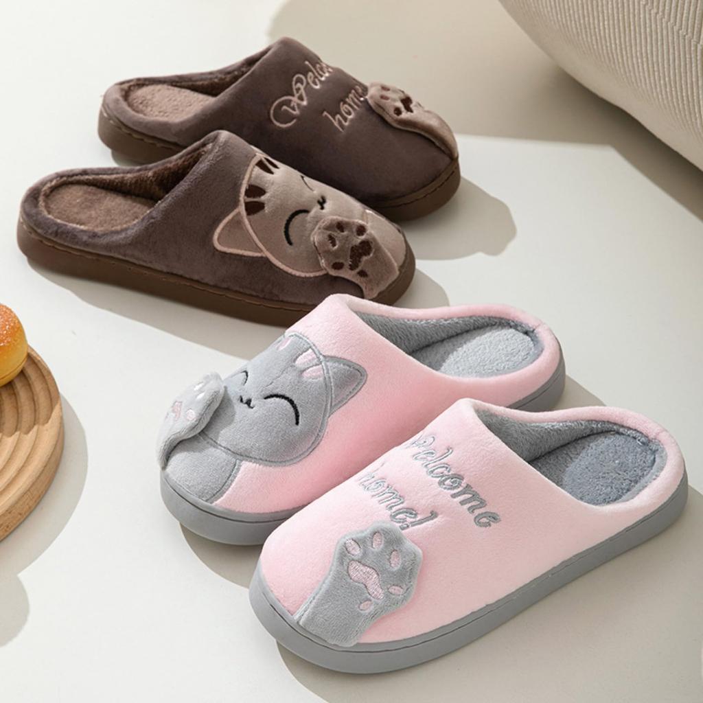 Cat Room Cute Cat Cushioned Cold Faux Fur Room Sandals [Mies'] Slippers, Print, Non-Slip, Quiet, Cotton, Warm, Weather, Slippers,