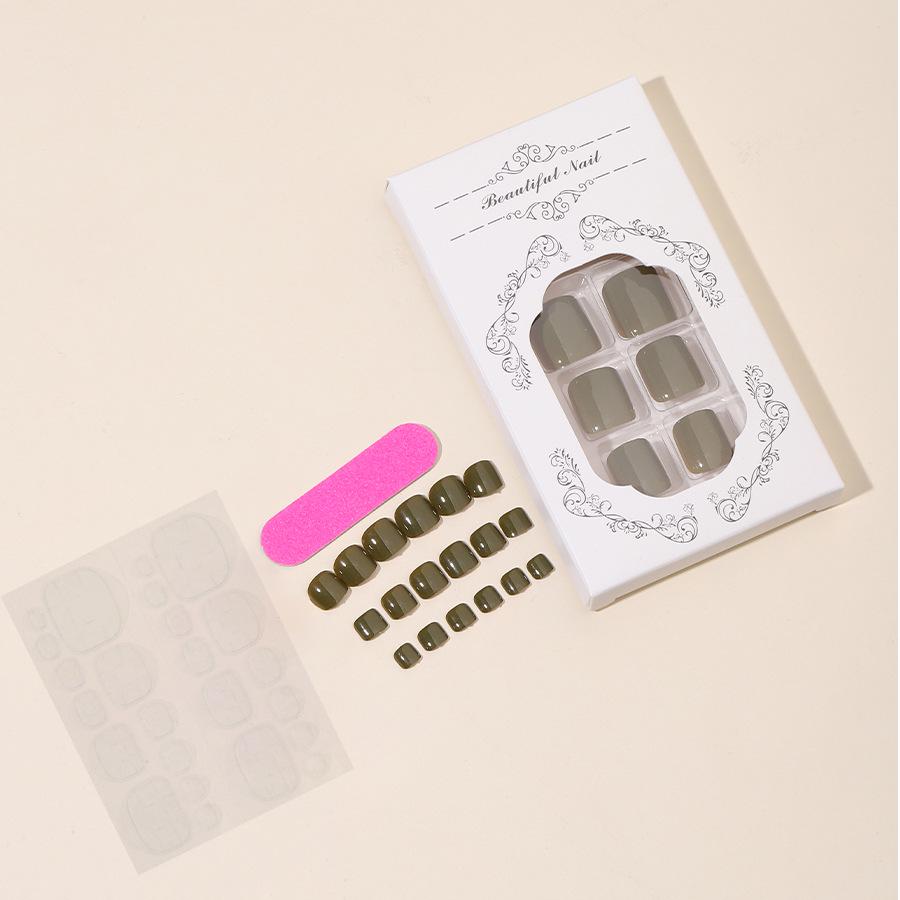 

2024 Trendy Europe & US Green Solid Color Faux Toenails - Handmade Wearable Nails