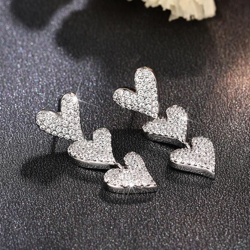 

Huitan Shinning Heart Pendant Earrings for Women Aesthetic Zircon for Wedding Ceremony Exquisite Female Engagement Accessories