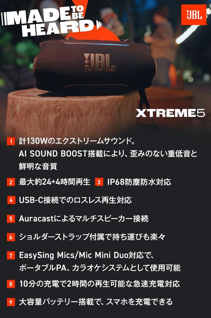 JBL Xtreme 5 Bluetooth Speaker IP68 Dustproof Waterproof Portable Auracast Compatible Fast Charging 28H Playtime Lossless Audio Shoulder Strap Black