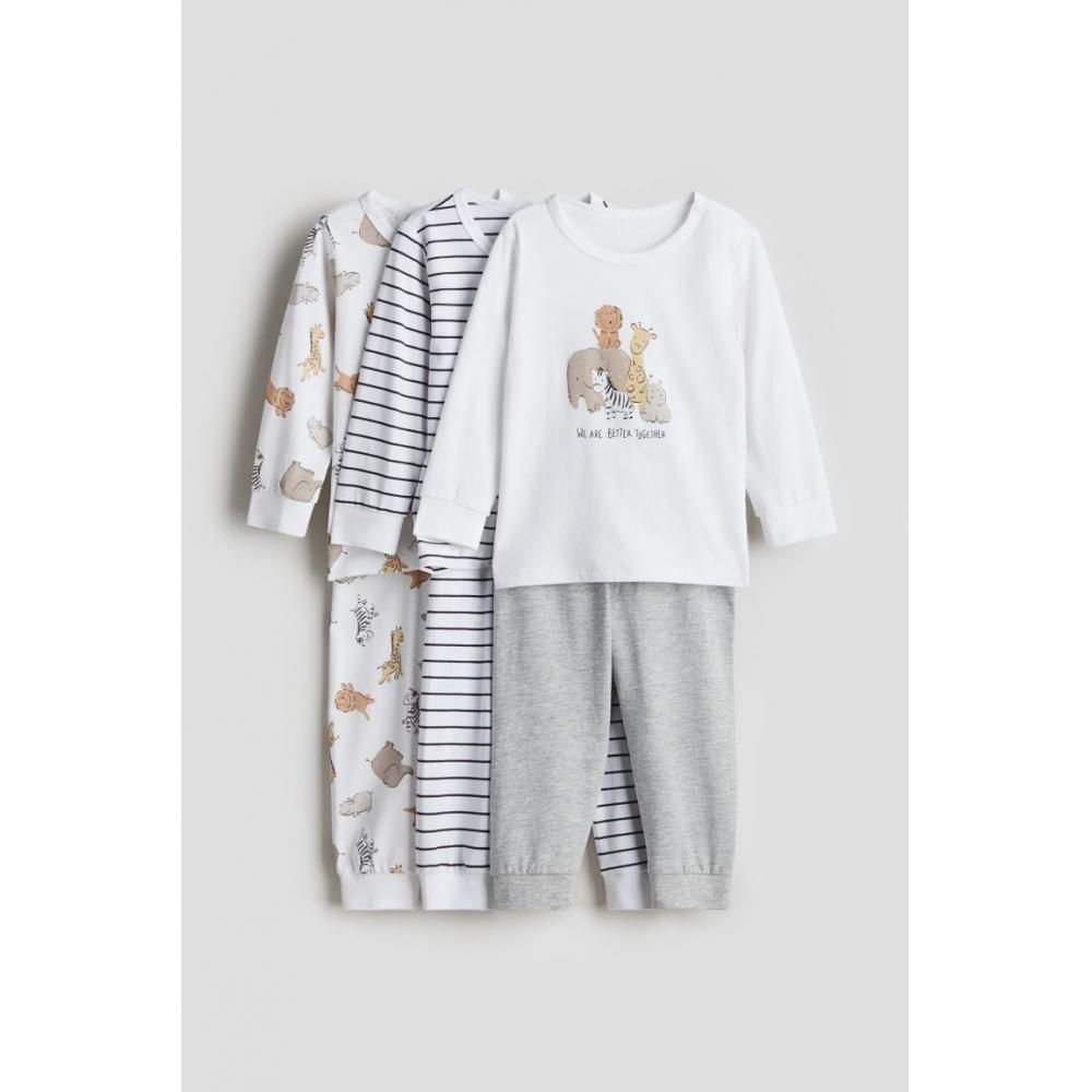 

Пижамный комплект из 3 предметов из хлопка HM, белый, с изображением животных