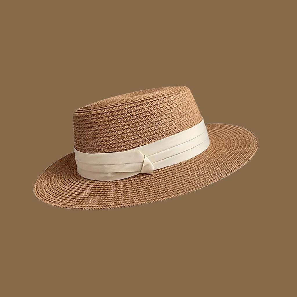 Women Summer Straw Hat Travel Beach Panama Sun Hats For Female Solid Color Ribbon Wide Brim Sunscreen Cap