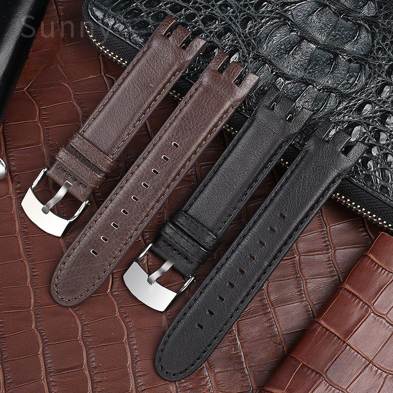 Per Orologi Swatch in Pelle di Vacchetta con Fibbia a Farfalla Accessori Morbidi Confortevoli Uomo 21mm Yrs403 412 402G Cinturini per Orologi con Interfaccia Arcuata