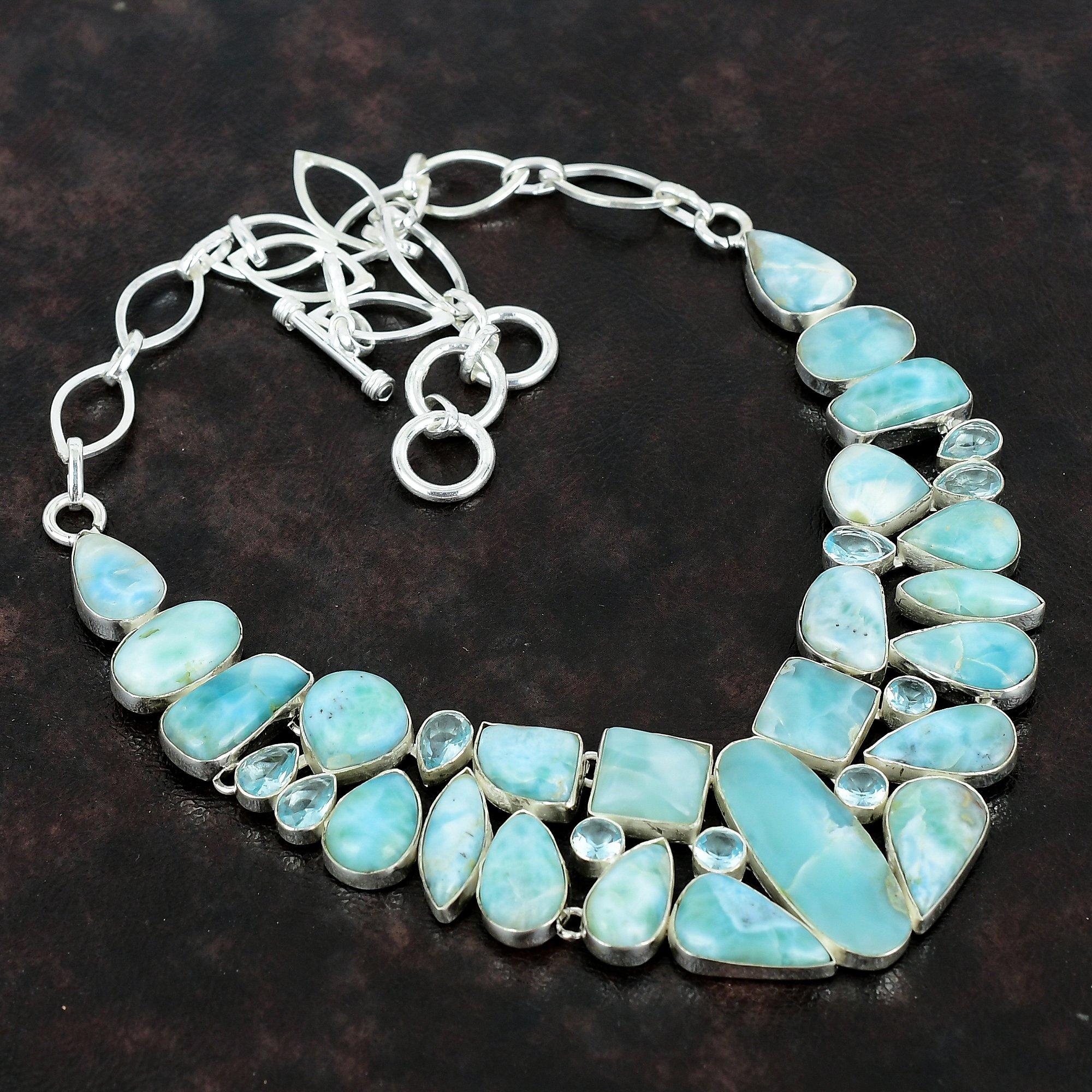 

Larimar Gemstone Handmade 925 Sterling Silver Jewelry Necklace 18 AMN-648B