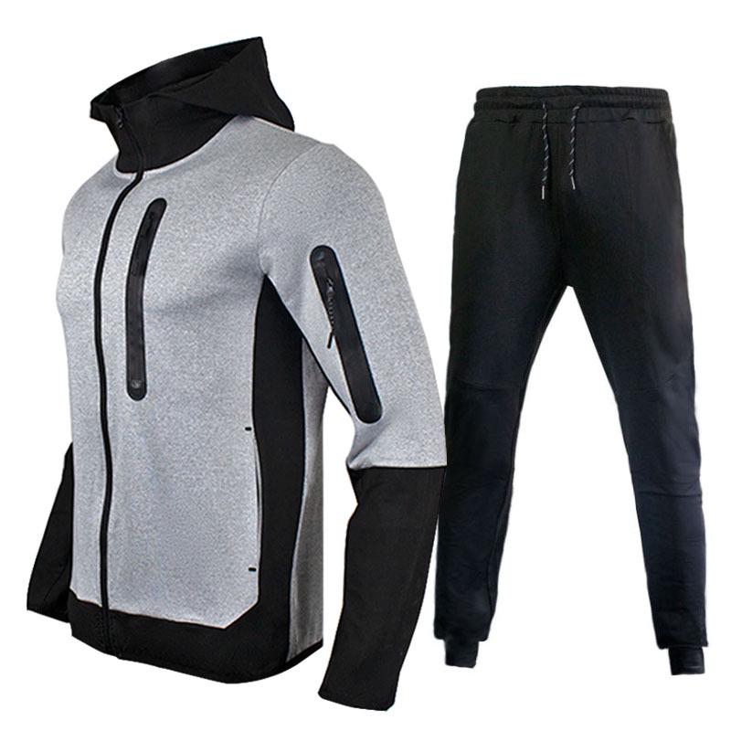 Men's Trendy Color-Block Hoodie Jacket and Pants Sportswear Set