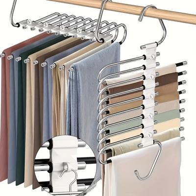 1 Pc Stainless Steel Retractable Trouser Rack Folding Multi-functional Multi-layer Hanger Home Storage Clothes Drying Rack