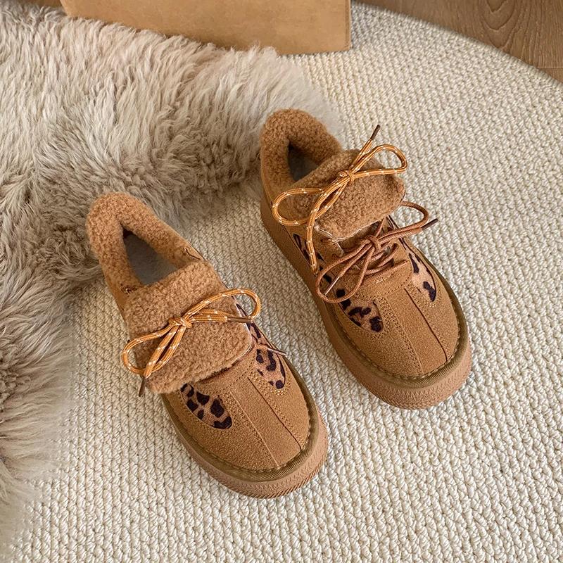 Fashion Autumn New Thick Snow Boots Women Fashion Round Head Color Matching Before Lacing Anti-slip Wear-resistant Low-top Shoes