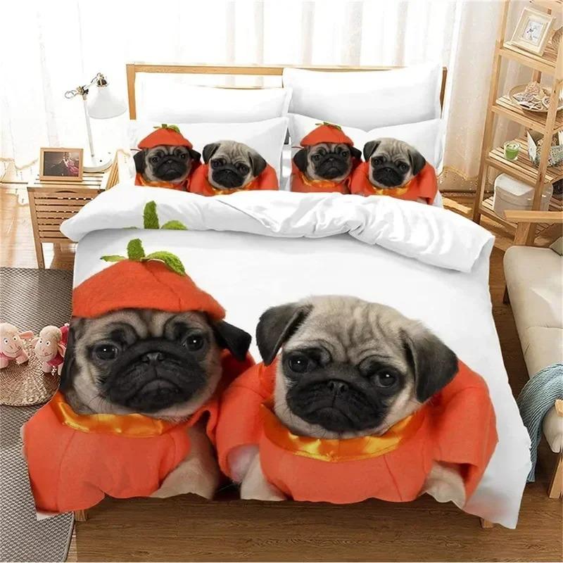 3pcs Cute Dog Bedding Set, Single/Double Bulldog Duvet Cover and Pillowcase, Home Bedroom Decoration, Gift for Boys and Girls