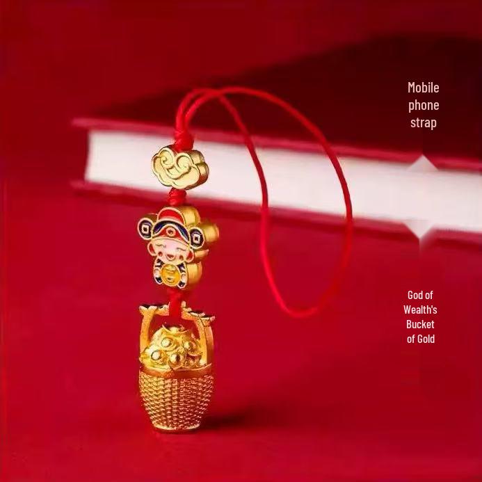 

Golden God of Wealth Keychain Pendant: A Stylish Zinc Alloy Accessory for Car, Bag, and Phone.