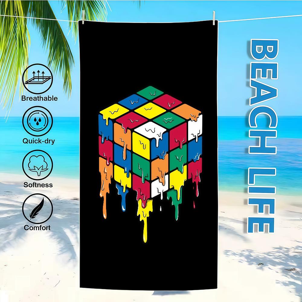 R-RubiksS C-CubeS Towel Textile Bathrobe Beach Quick-Drying Lightweight Portable Camping Swim Pool Travel