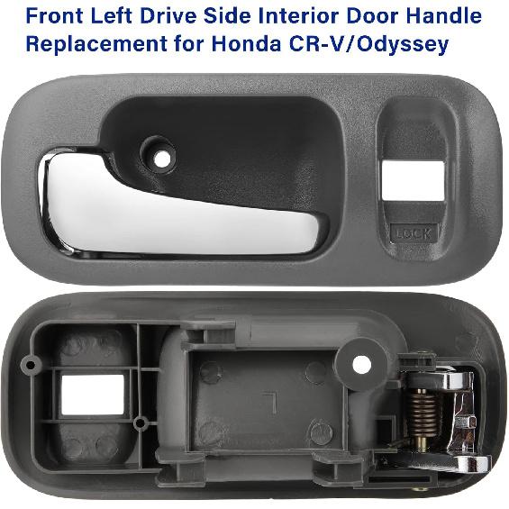 82216 Front Driver Side Interior Door Handle For Honda CR-V 1997 1998 1999 2000 2001,Replaces 72164-S10-A11ZA, Gray Housing With Chrome Lever