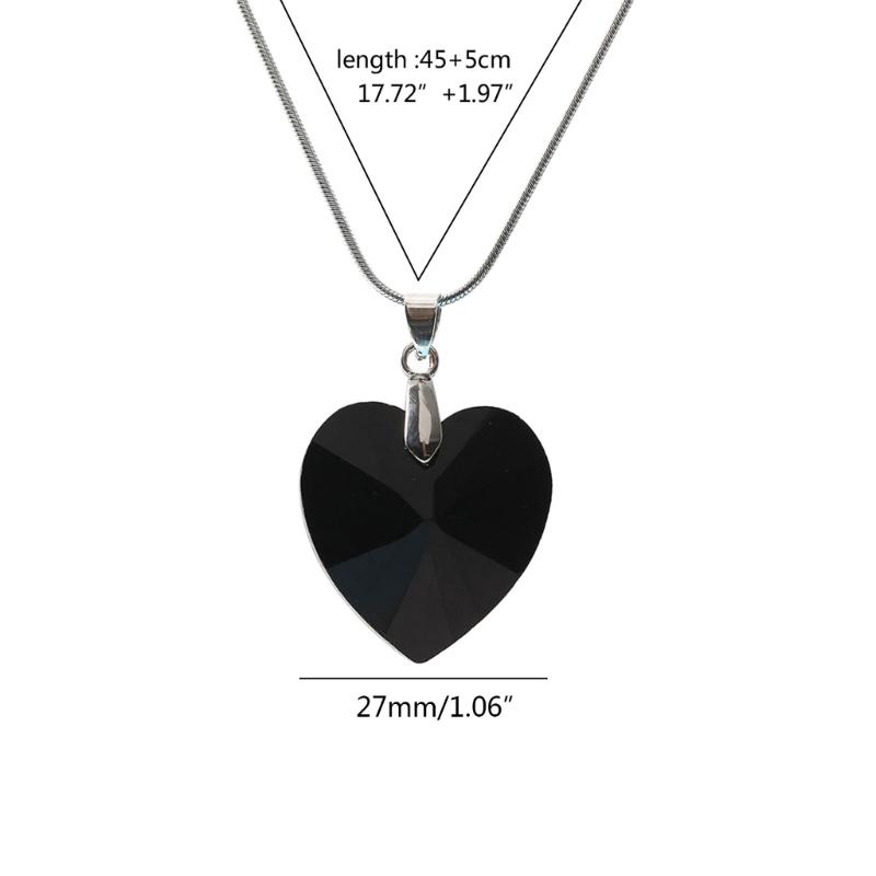 Glass Heart Pendant Necklace Simple Clavicle Chain Adjustable Collar Necklace Jewelry Stainless Steel Chain Necklace