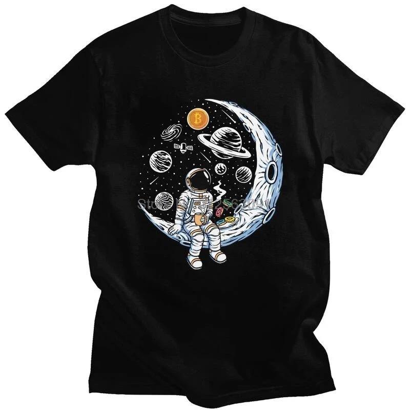 Bitcoin Crypto BTC To The Moon T Shirt Men  Cotton T-shirt Streetwear Tshirt Short Sleeve Astronaut Cryptocurrency Tees Tops XS чёрный