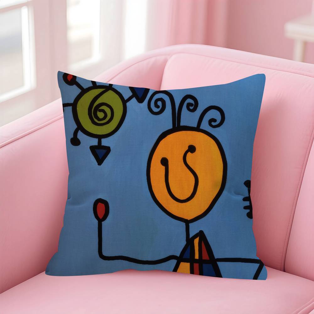 Classic painter Joan Miro Doublesided Printed pillow cover Short plush Suitable living rooms bedrooms sofas throw cushion cover