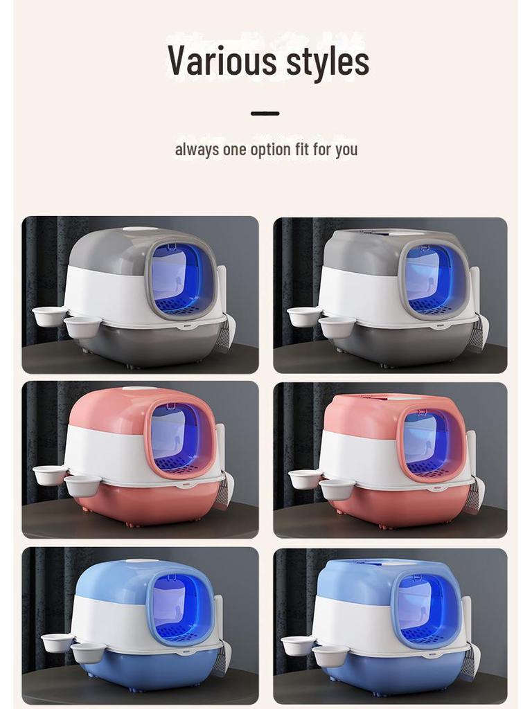 Fully Enclosed Oversized Cat Litter Box with One-Button Folding, Sterilization, and Deodorization.
