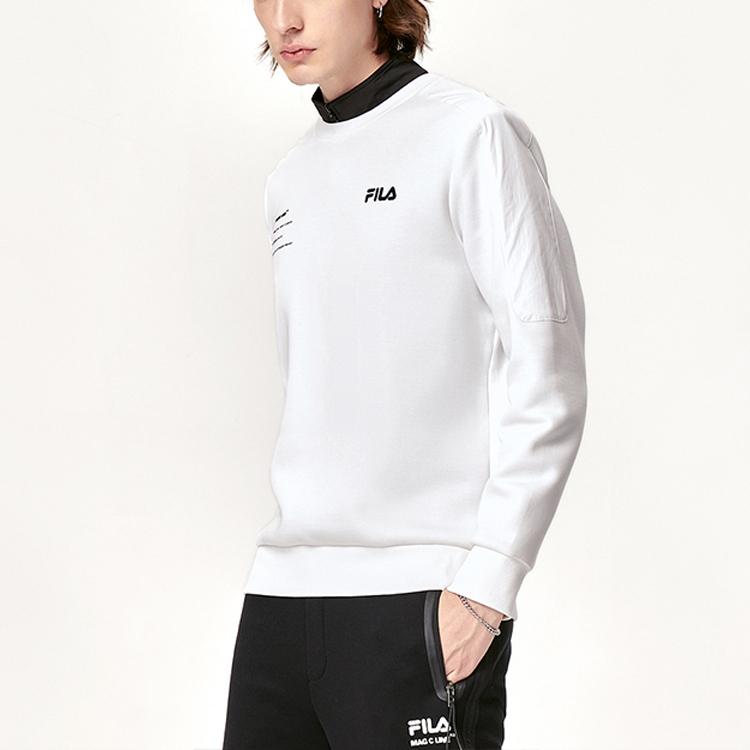 Fila Logo Print Sports Casual Pullover Sweatshirt Men Sweatshirt White F11M149201F-WT