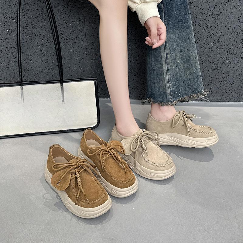 Retro Lace-up Thick-soled Casual Shoes for Women A New Versatile Single Shoe for Women Kangaroo Shoes
