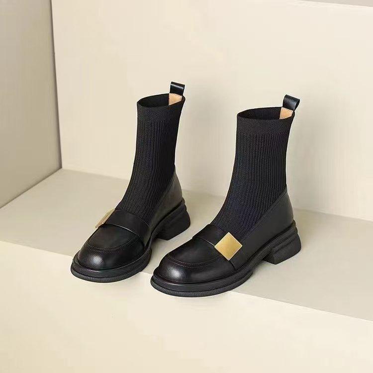 

Женские ретро вязаные стрейч ботильоны на массивном каблуке - ботильоны средней высоты на щиколотке для осени/зимы 2025 40