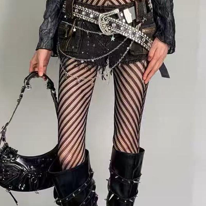 Retro-Style Openwork Floral Mesh Stockings Irregular Jacquard Lace Fishnet Pantyhose
