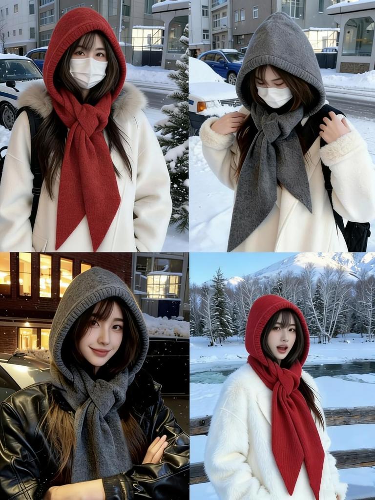 Winter Knit Balaclava Hat with Neck and Hooded Slimming and protection from the solid Perfect for or cycling Women's Hood, 2-in-1 Warmer, Scarf.