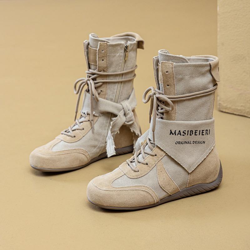 Spring Autumn Shoes Women High Boots Ladies Cloth Shoes Fashion Brand Single Desert Boots Height Increasing 5cm