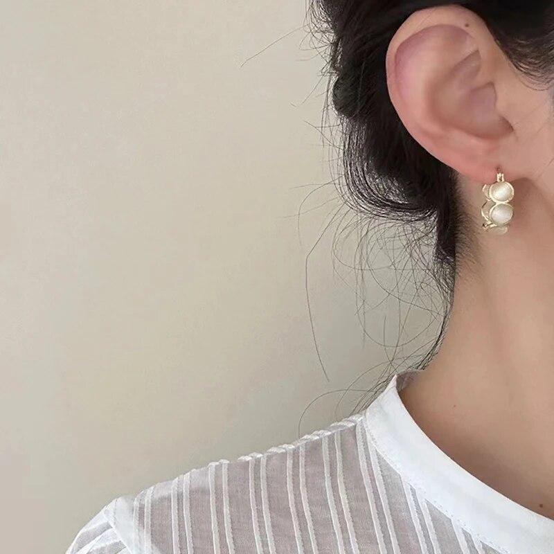 Design Sense White and Green Opals Round Hoop Earrings for Women‘s Korean Fashion Jewelry Luxury Shiny Accessories