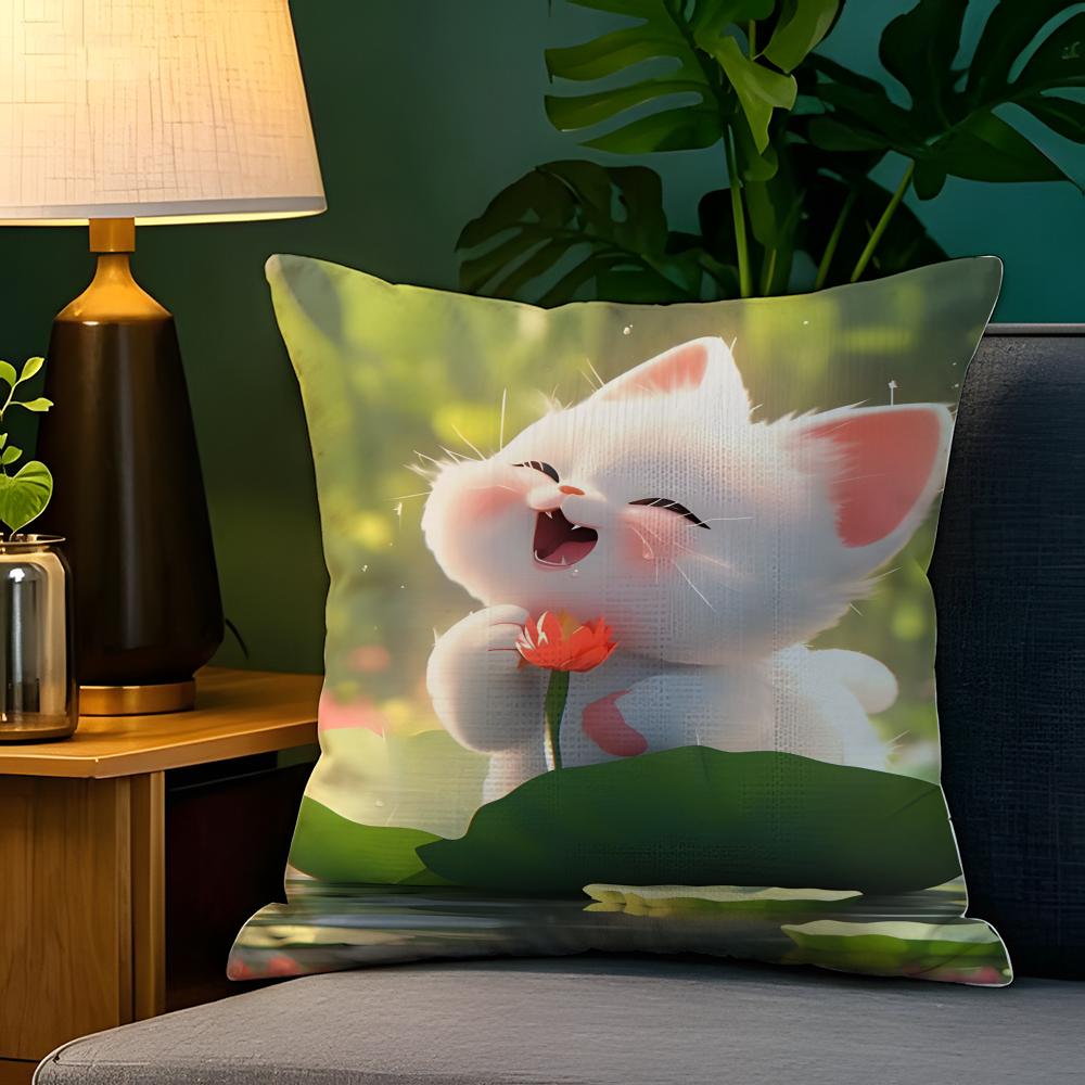 Sunny spring day leisurely cat  Pillow Case Natural Linen Pillow Case DoubleSided Decor Sofa Pillowcase Home Decor