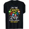 Crazy Bingo Lady Funny Graphic T-Shirt for Men Casual Crew Neck Short Sleeve Tee