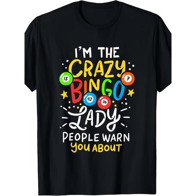 Crazy Bingo Lady Funny Graphic T-Shirt for Men Casual Crew Neck Short Sleeve Tee