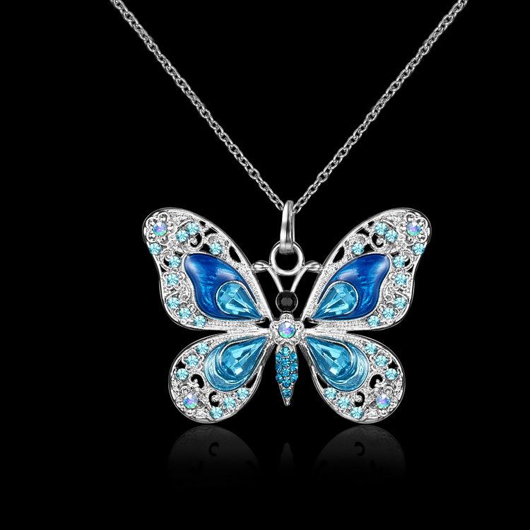 Fashion Silver Color Crystal Rhinestone Butterfly Pendant Necklaces for Women Long Chain Animal Long Necklace Jewelry Party GiftGood Product
