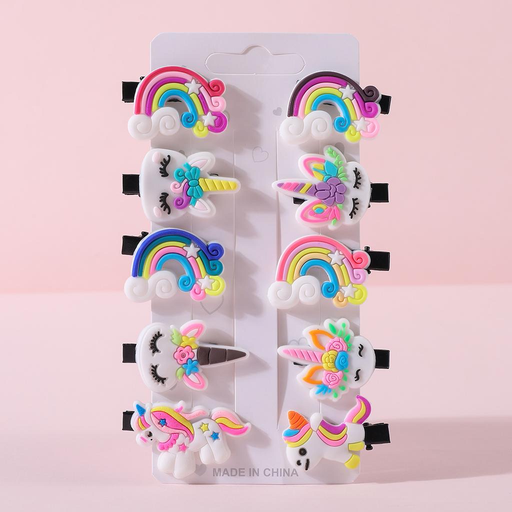 10 bucăți/set noi agrafe de păr cu unicorn drăguț de desene animate pentru fete, agrafe de păr colorate, dulci, pentru copii, accesorii de păr pentru fete