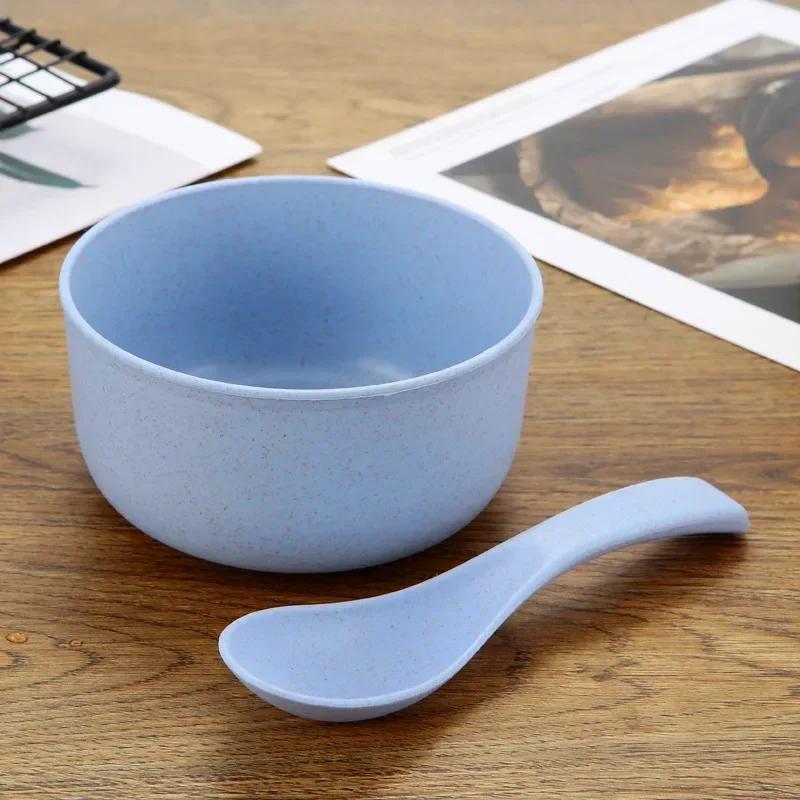 

Набор столовых приборов Столовая посуда из соломенной пшеницы Многоразовая миска из соломенной пшеницы Ложка Набор столовых приборов для посудомоечной машины в микроволновой печи синий