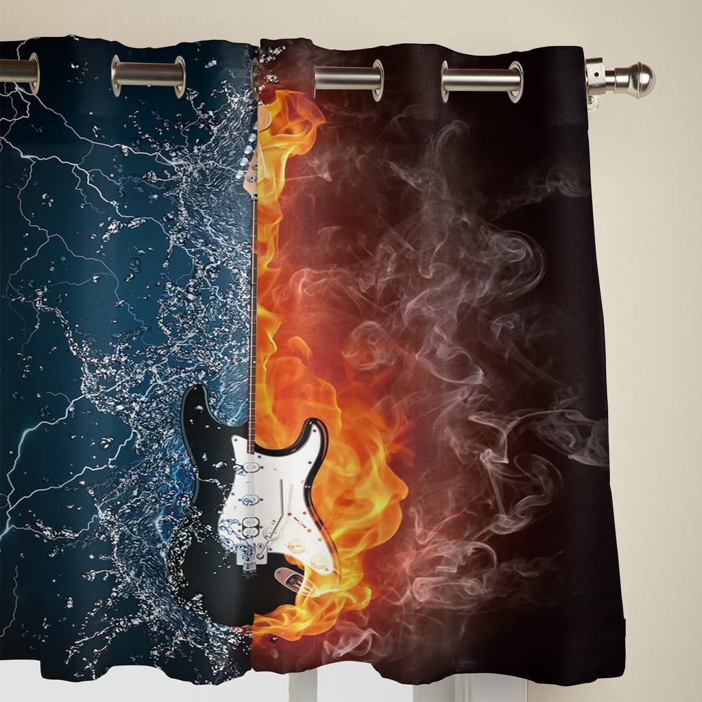 Gitara elektryczna Woda Ogień Zasłony Okna do Salonu Sypialnia Luksusowe Wystrój Domu Zasłony Valance do Kuchni