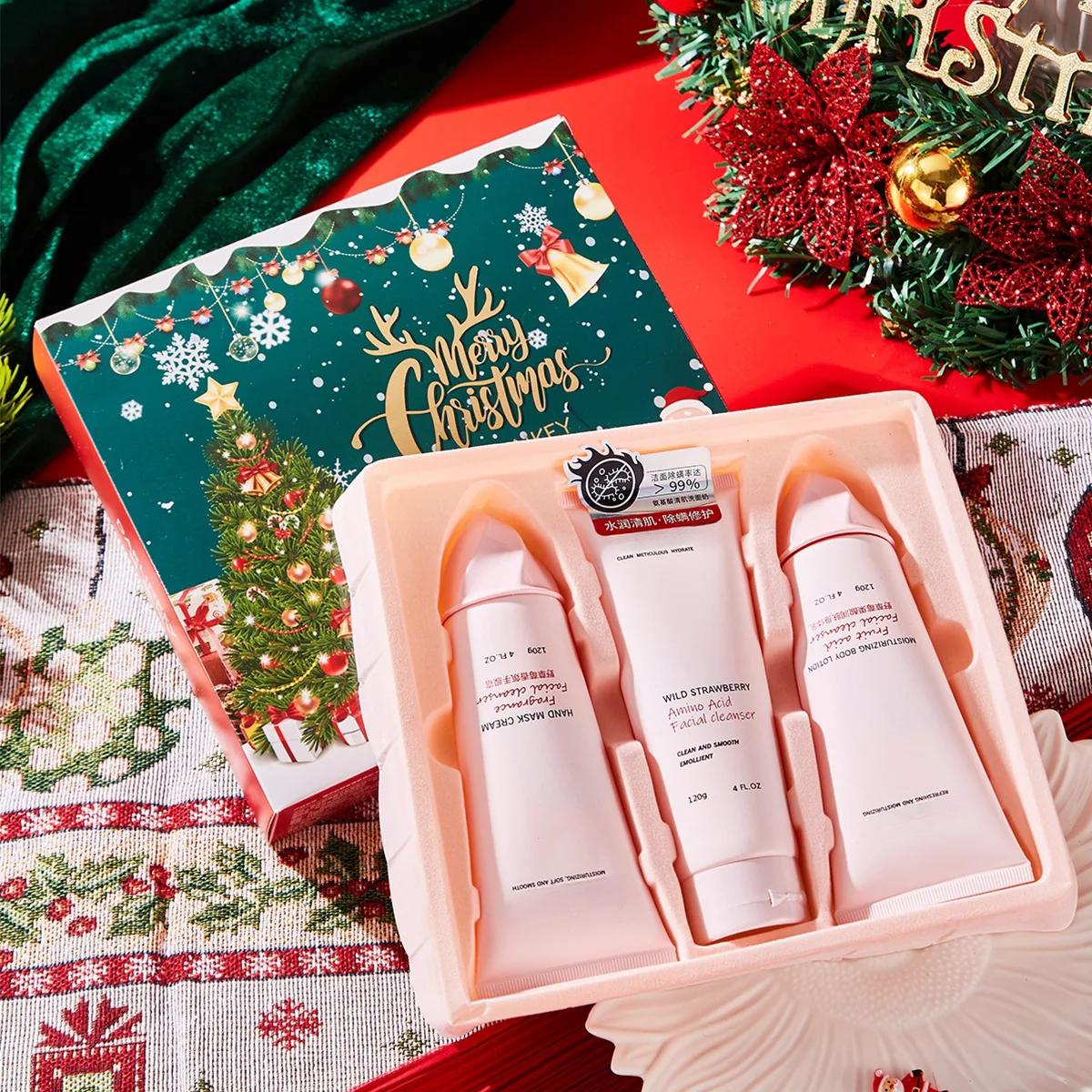 

Увлажняющий рождественский подарочный набор Wild Strawberry Крем для рук Лосьон для тела Очищающее средство для лица Комбинированные корейские наборы по уходу за кожей Продукты