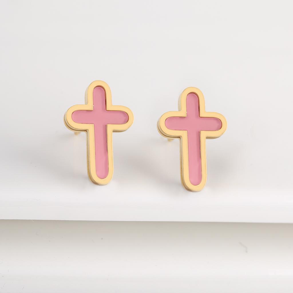 7 Colors New Design Cross Stainless Steel Classic Studs Earrings High Quality Minimalist Wedding Anniversary Woman Jewelry Gift