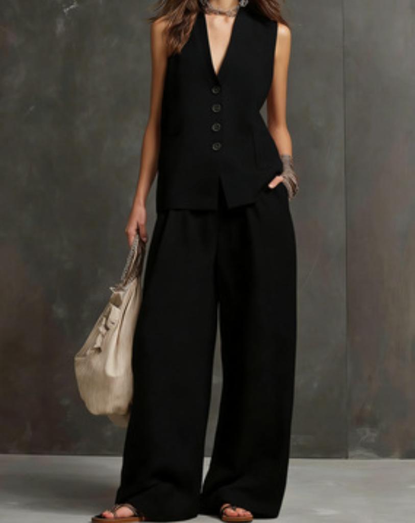 1116 spring and summer new European and American high-end fashion simple sleeveless vest wide-leg pants suit women